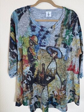 INOAH “Jazz” Art to Wear Tunic Length Abstract Top  Music /Art Teacher Size XL